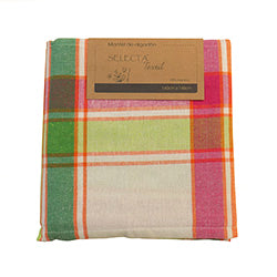 MANTEL ALGODÓN CUAD 140x140CM ESCOCES FUCSIA/VERDE