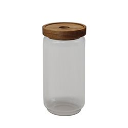 RECIPIENTE VIDRIO 800ML TAPA MADERA ACACIA D9XH18CM