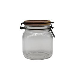 RECIPIENTE VIDRIO 750ML TAPA MADERA/BROCHE D11XH12.5