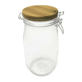 RECIPIENTE VIDRIO 1500ML TAPA MADERA/BROCHE D11XH22CM