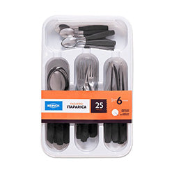 CUBIERTERA + JUEGO DE CUBIERTOS 24PZAS NEGRO ITAPARICA BRINOX
