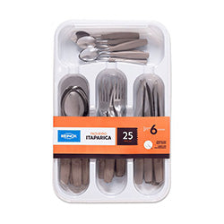 CUBIERTERA + JUEGO DE CUBIERTOS 24PZAS WARM GRAY ITAPARICA BRINOX