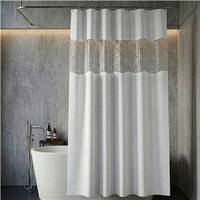 CORTINA DE BAÑO C/VISOR C/GANCHOS 180x200CM BLANCO