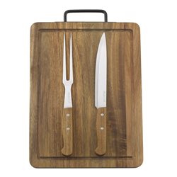 SET TABLA MADERA ACACIA CON CUCHILLA Y TENEDOR 38x28x2CM