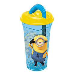 VASO 380ML TRANSPARENTE C/SORBITO FLEX. MINIONS