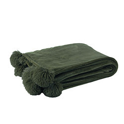 MANTA CON POMPONES1.7X1.30M POLYESTER VERDE