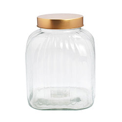 RECIPIENTE 16X16XH21.5CM 3.4L VIDRIO TAPA COBRE