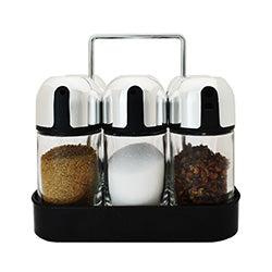 SET 6 ESPECIEROS VIDRIO C/ BASE METAL 12.5X6X17.5CM