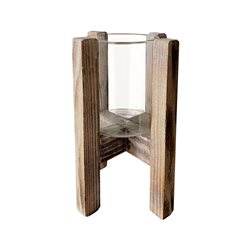 PORTAVELA DE VIDRIO 13x9CM BASE DE MADERA 23x15CM