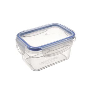 RECIPIENTE RECTANG. 430ML "TOUCH&LOCK" COLOR CRISTAL C/SILICONA AZUL 9.5x13x7cms