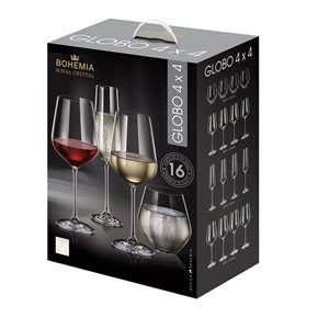 GLOBO 16PCS: 4xVASO 500ML + 4xCOPA 210/490/600ML