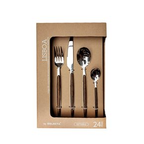 SET 24 PIEZAS CUBIERTOS MANGO MADERA "LISBOA"