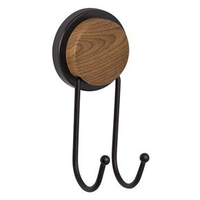 PERCHERO PARED DOBLE GANCHO CROMADO NEGRO/MADERA