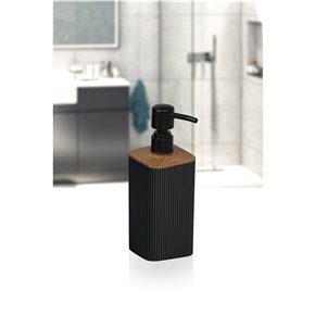 DISPENSADOR JABON MINA C/MADERA CUADRADO RAYAS NEGRO