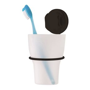 SOPORTE C/VASO P/CEPILLO ACERO NEGRO. 11x8x16CM