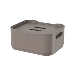 CANASTO CON TAPA PLASTICO RECTANGULAR 18.5x15x8CM WARM GRAY