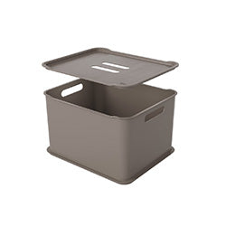 CANASTO C/TAPA PLASTICO FIT 30.5x19x12CM WARM GRAY