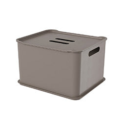 CANASTO C/TAPA PLASTICO FIT 38x32x23CM WARM GRAY