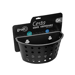 CESTO PLASTICO DE PARED C/VENTOSA NEGRO COZA