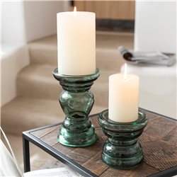 CANDELABRO DE VIDRIO 13X13X28CM VERDE