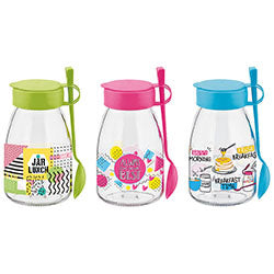 VASO C/ CUCHARA Y TAPA 500CC VIDRIO MAYA RENGA