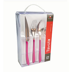 JUEGO DE CUBIERTOS HOJA ENTERA 24 PIEZAS FUCSIA