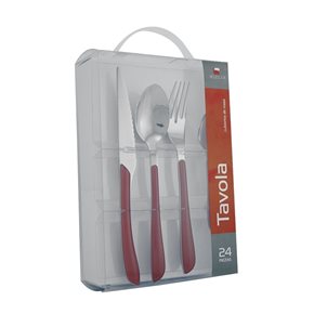 JUEGO DE CUBIERTOS HOJA ENTERA 24 PIEZAS ROJO