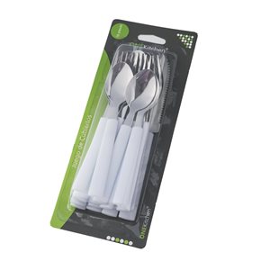 JUEGO DE CUBIERTOS 16PZAS MANGO PLASTICO BLANCO