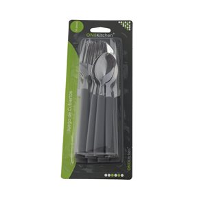 JUEGO DE CUBIERTOS 16PZAS MANGO PLASTICO GRIS