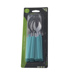 JUEGO DE CUBIERTOS 16 PIEZAS MANGO PLASTICO TURQUESA