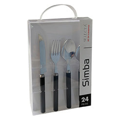 JUEGO DE CUBIERTOS 24 PIEZAS MANGO PLASTICO SIMBA NEGRO