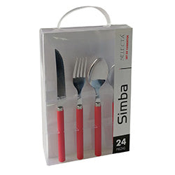JUEGO DE CUBIERTOS 24 PIEZAS MANGO PLASTICO SIMBA ROJO