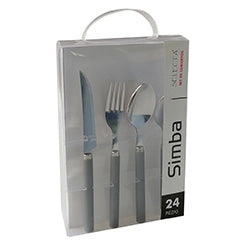 JUEGO DE CUBIERTOS 24 PIEZAS MANGO PLASTICO SIMBA GRIS