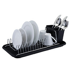 ESCURRIDOR A.CROM. C/BANDEJA Y CUB.  NEGRO. 44X24X12CM