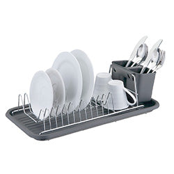 ESCURRIDOR A.CROM. C/BANDEJA Y CUB. GRIS. 44X24X12CM