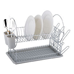 ESCURRIDOR A.CROM C/BANDEJA Y CUB GRIS. 38X23.5X32CM