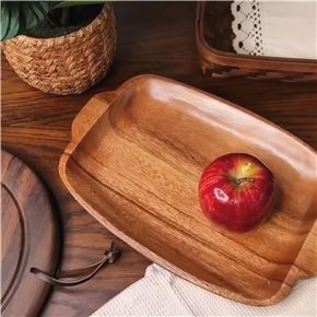 BANDEJA SEMI RECT.C/MANGOS MADERA 30.5X20X2.5CM