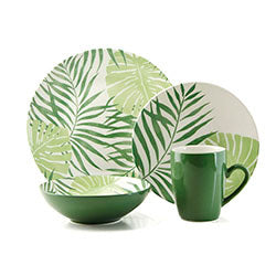 SET 16 PIEZAS STONEWARE 410ML PALM LEAF GREEN. D27/21/18