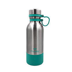 BOTELLA A.INOX 500ML D/PARED SILICONA TURQ MOBBY