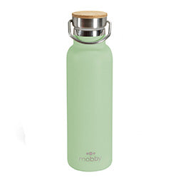 BOTELLA A.INOX 450ML D/PARED VERD TAPA BAMBOO MOBB