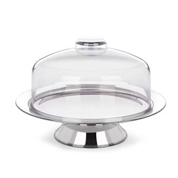 PLATO TORTA AC INOX C/CUPULA Y PEDESTAL LYON D35CM