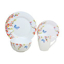 JUEGO VAJILLA 16 PIEZAS REDONDO MARIPOSAS TONOS AZUL