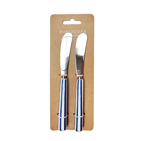 SET X2 CUBIERTO MANTEQUILLA MANGO RAYAS AZUL "BARCELONA"