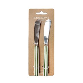 SET X2 CUBIERTO MANTEQUILLA MANGO RAYAS VERDE "BARCELONA"