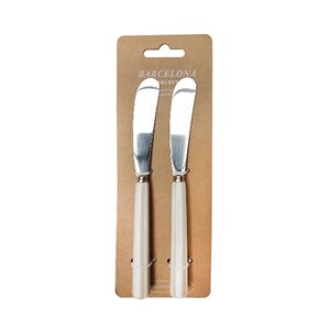SET X2 CUBIERTO MANTEQUILLA MANGO RAYAS BEIGE "BARCELONA"