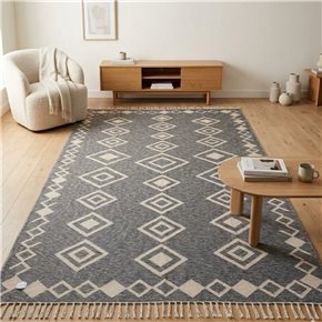 ALFOMBRA C/FLECOS 200X285CM AZUL ROMBOS CON FLECOS
