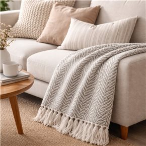 MANTA TEJIDA POLIESTER 125X150CM ZIG ZAG GRIS