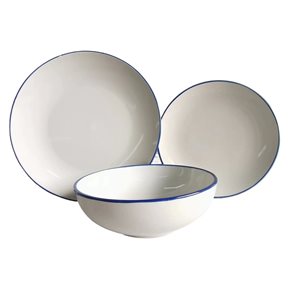 JUEGO VAJILLA 12PCS 27/20/18CM BLANCO BORDE AZUL
