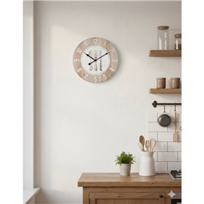 RELOJ DE PARED MDF D40X40X3.5CM CUBIERTOS FONDO BLANCO Y MADERA
