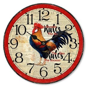 RELOJ DE PARED MDF D28.8X3.5CM GALLO BORDE ROJO